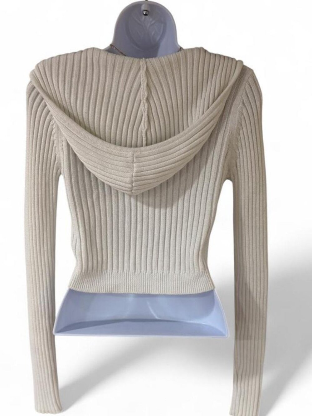 Aeropostale Cream Ribbed Knit Zip Hoodie - Picture 7 of 8